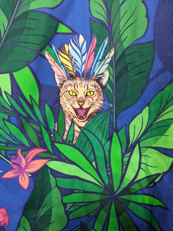 CHIGRACCI「 ニャロハシャツ 」猫柄アロハシャツ 　オリジナルプリント猫の酋長柄 6枚目の画像