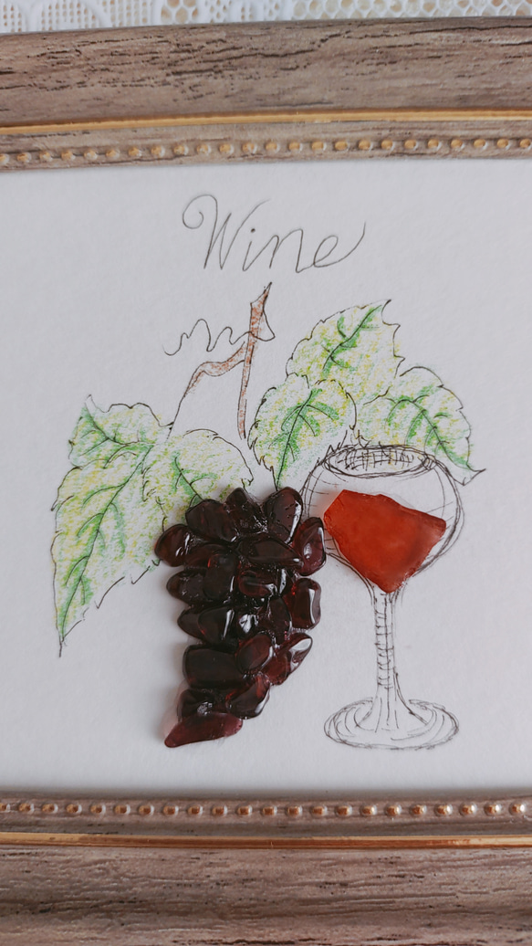 【紅の葡萄酒で、乾杯！】シーグラスアート 天然石 母の日 置物 カクテル 置物 6枚目の画像