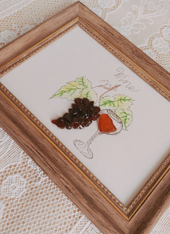 【紅の葡萄酒で、乾杯！】シーグラスアート 天然石 母の日 置物 カクテル 置物 5枚目の画像