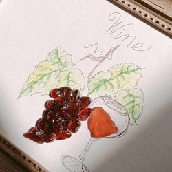 【紅の葡萄酒で、乾杯！】シーグラスアート 天然石 母の日 置物 カクテル 置物 2枚目の画像