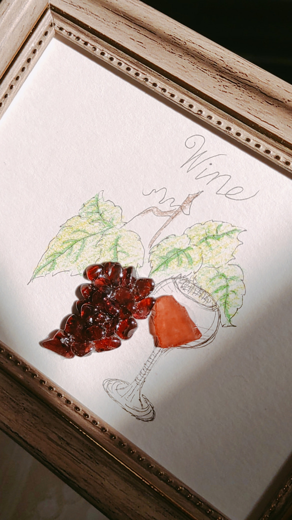 【紅の葡萄酒で、乾杯！】シーグラスアート 天然石 母の日 置物 カクテル 置物 2枚目の画像