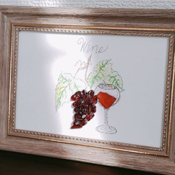 【紅の葡萄酒で、乾杯！】シーグラスアート 天然石 母の日 置物 カクテル 置物 1枚目の画像