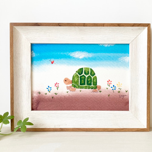 透明水彩画 A4ポスター「ほっこりカメさん」イラスト ポスター 亀 かめ