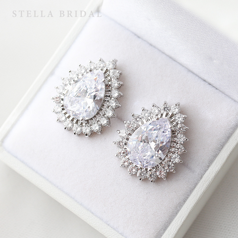 キュービックジルコニア ブライダルピアス［Jewel] Drop］ジュエルドロップ クリア
