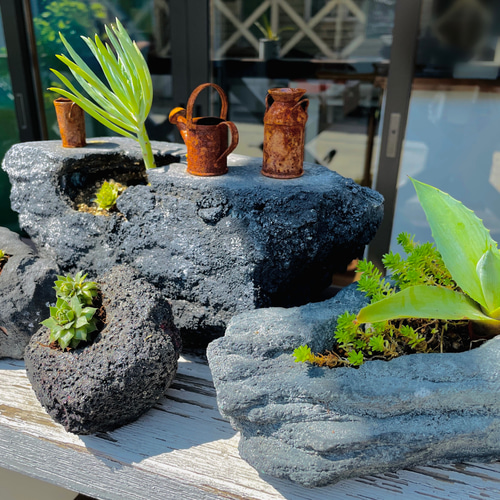 プランター 植木鉢 / 溶岩風 / 左官屋てづくりの一点物 / モルタル造形
