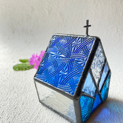 『CELTIK Deep blue』【Small church】　LED専用キャンドルホルダー・ステンドグラス 5枚目の画像