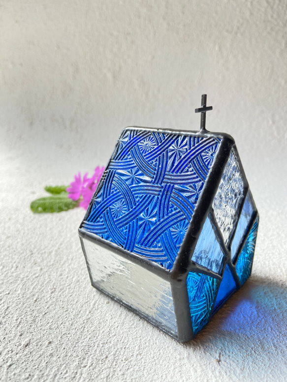 『CELTIK Deep blue』【Small church】　LED専用キャンドルホルダー・ステンドグラス 5枚目の画像
