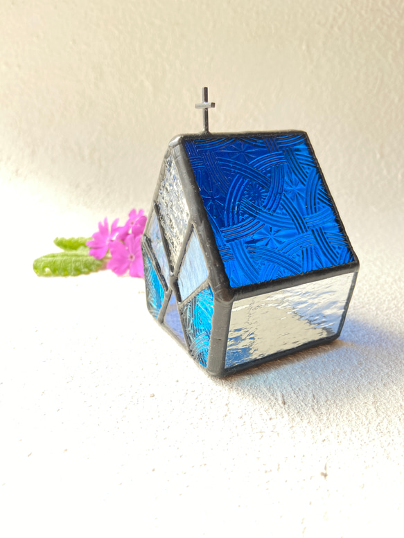 『CELTIK Deep blue』【Small church】　LED専用キャンドルホルダー・ステンドグラス 4枚目の画像