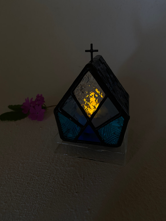 『CELTIK Deep blue』【Small church】　LED専用キャンドルホルダー・ステンドグラス 7枚目の画像