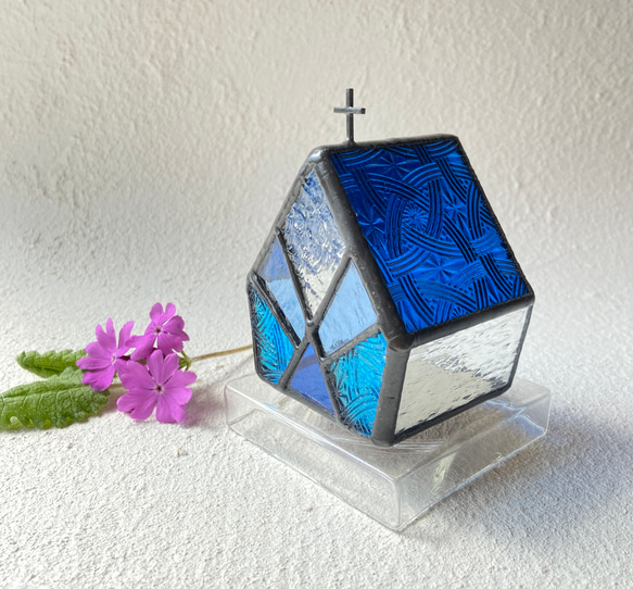 『CELTIK Deep blue』【Small church】　LED専用キャンドルホルダー・ステンドグラス 2枚目の画像