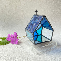『CELTIK Deep blue』【Small church】　LED専用キャンドルホルダー・ステンドグラス 6枚目の画像