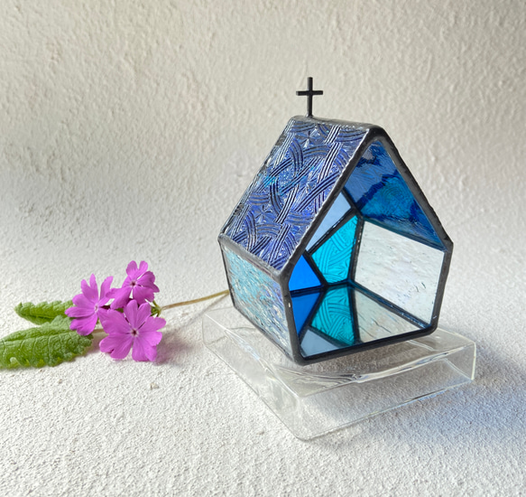 『CELTIK Deep blue』【Small church】　LED専用キャンドルホルダー・ステンドグラス 6枚目の画像