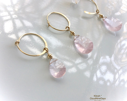 ローズクォーツドロップピア※マルカンへ変更可※ マダガスカル産