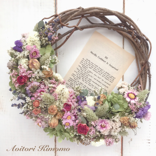 季節のリース＊18 ドライフラワー あおいとりきもも＊nae 通販