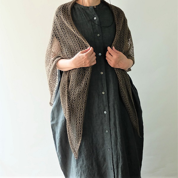 春夏 手編み Hinata shawlーブラウン