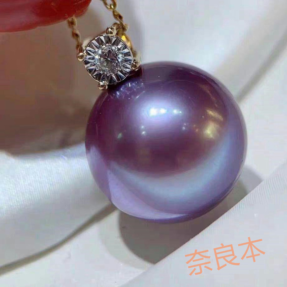 [母の日特集]紫真珠ネックレス 14mmk18真珠の首飾り 2枚目の画像