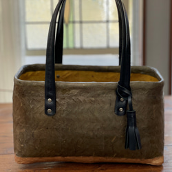 一閑張 籠 ショッピングバック 和モダン 和紙 柿渋 かごバッグ