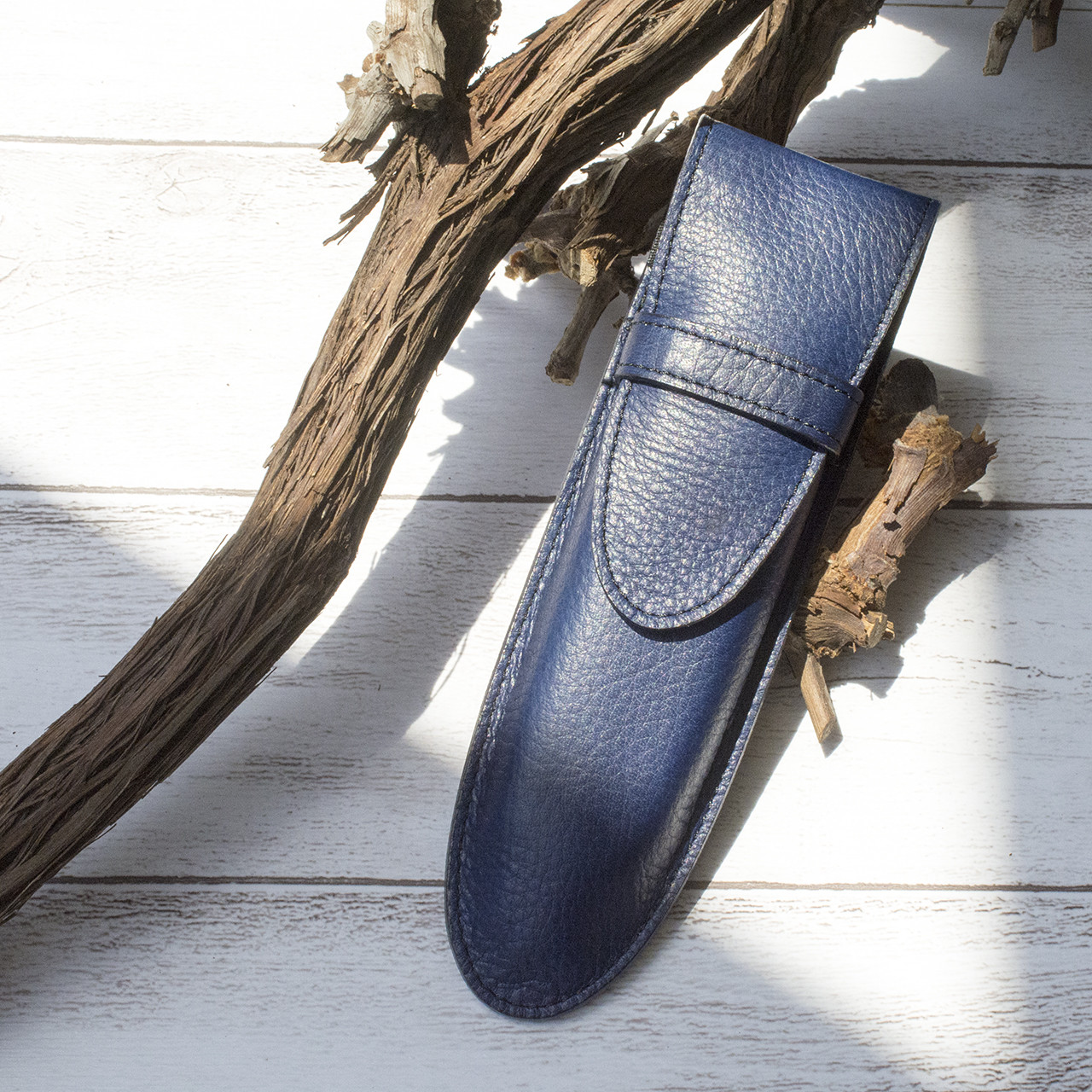本革　天然染色　藍染め　ペンケース