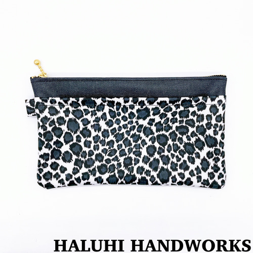ヒョウ柄×デニム 通帳ポーチ マスクポーチ ペンケース ポーチ HALUHI 