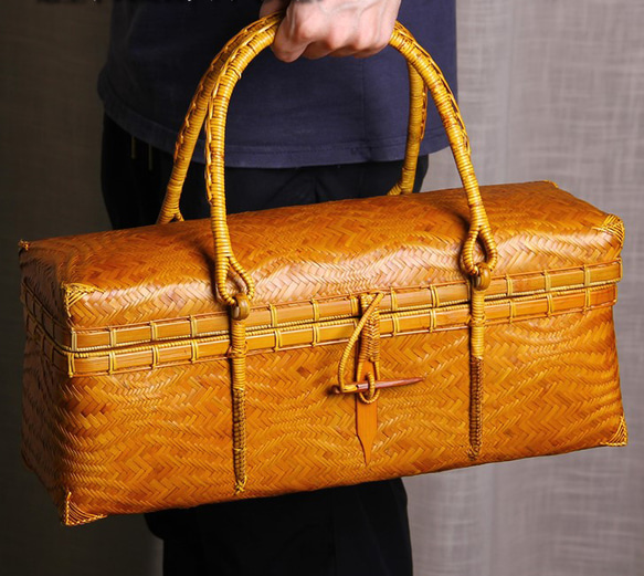 竹編みバッグ 古風 収納ケース職人手作り}