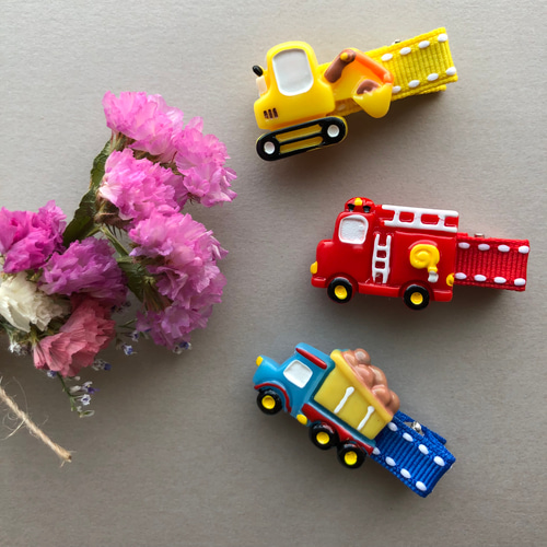 働く車☆ベビーヘアクリップ ヘアゴム くるまのベビーヘアクリップ 働く車☆ベビーヘアクリップ ヘアゴム