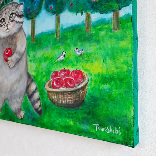 原画 「りんご狩りのマヌルネコ」 F10号 ＃絵画 ＃ねこ ＃マヌルネコ