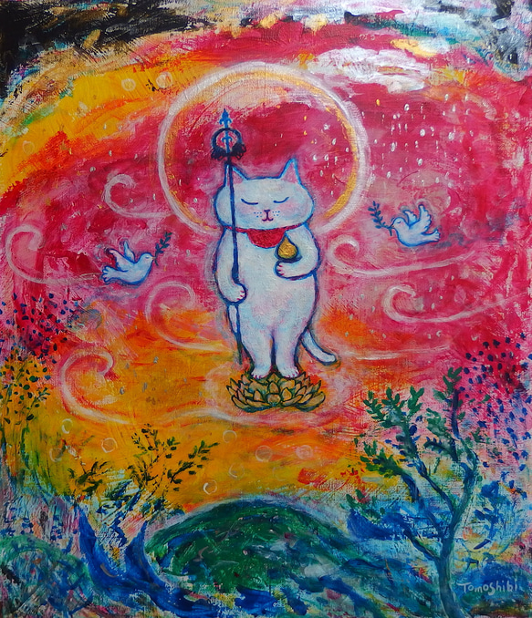イラスト原画 ふんわりとした手触りが伝わる 「白猫」（藤田嗣治