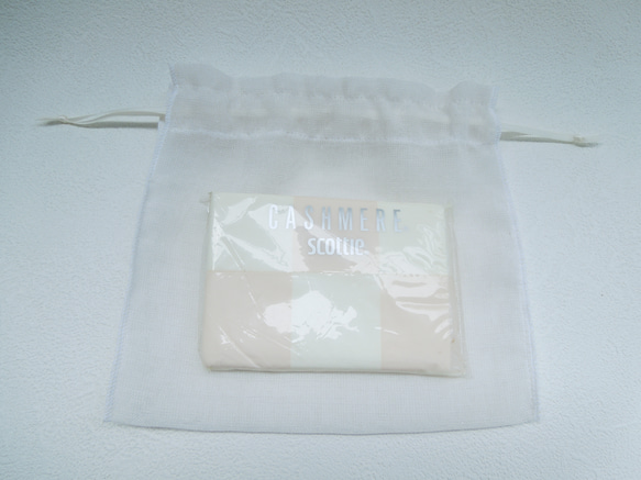 送料無料：シースルーのこきんちゃん：リネンライクな透ける生成りがキレイな一枚仕立ての軽やかな巾着 3枚目の画像