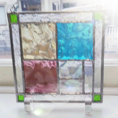 ステンドグラス アンティーク調 ローズガラスパネル(スタンド付