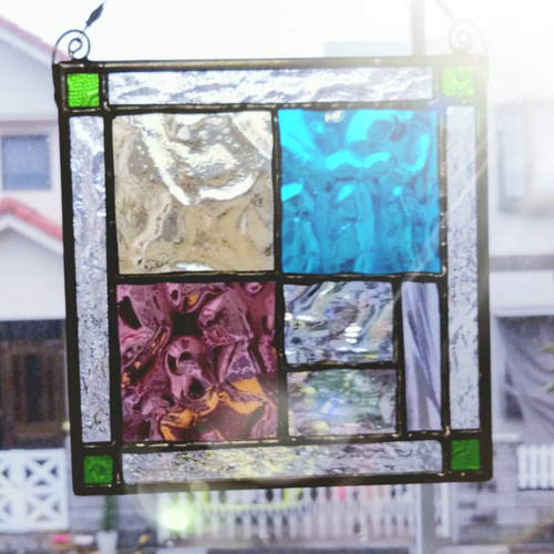 ステンドグラス アンティーク調 ローズガラスパネル(スタンド付