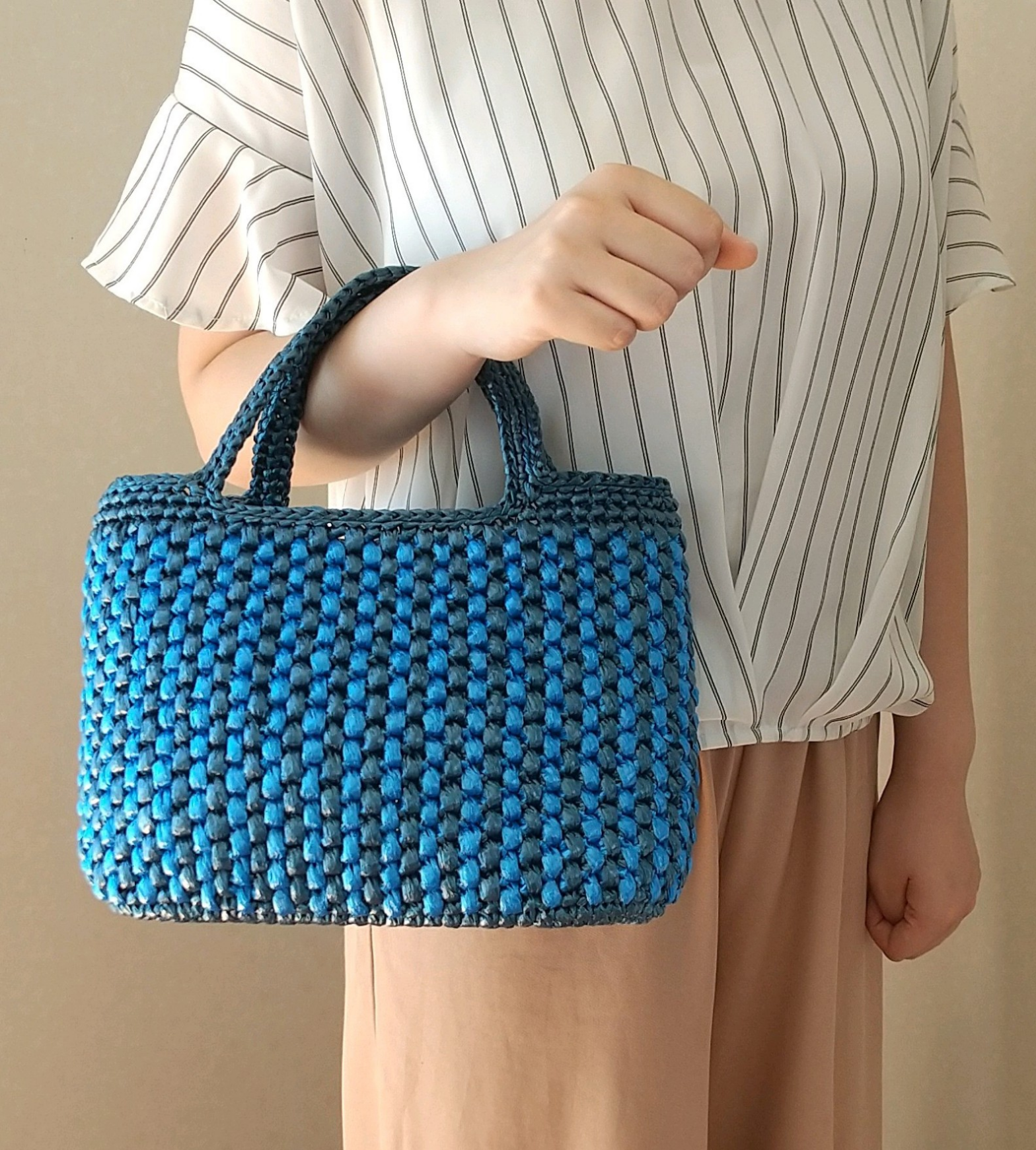 ハンドメイド スズランテープ カゴバッグNo.10 [[値下げ] 温う