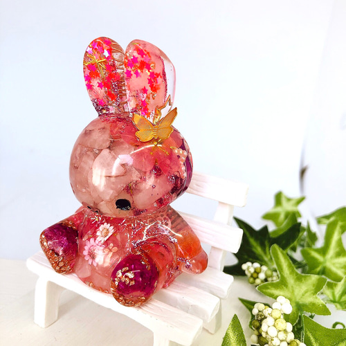 高波動】オルゴナイト うさぎ 置物 幸運の気を巡らす 天然石 風水