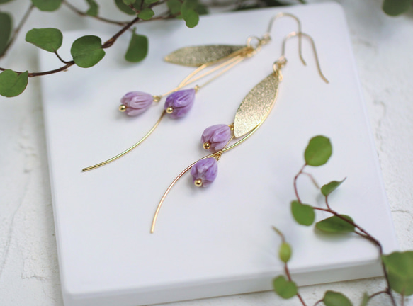 ハンドメイドピアス ラベンダー サージカルステンレス