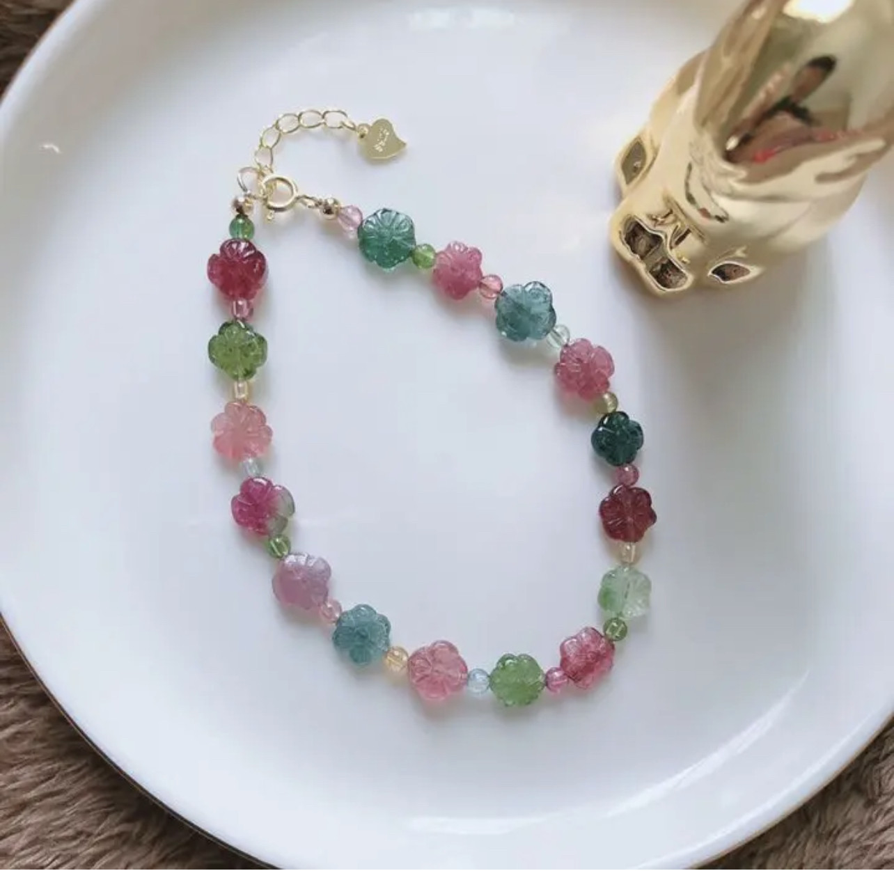 天然無処理　トルマリン　マルチカラーの可愛い花　ブレスレット②