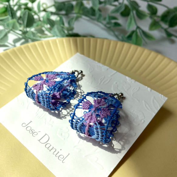 あじさい　糸のピアス/イヤリング　ニャンドゥティ  紫色の紫陽花　 10枚目の画像