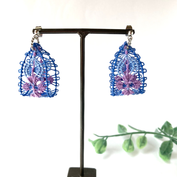 あじさい　糸のピアス/イヤリング　ニャンドゥティ  紫色の紫陽花　 11枚目の画像