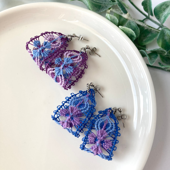 あじさい　糸のピアス/イヤリング　ニャンドゥティ  紫色の紫陽花　 18枚目の画像