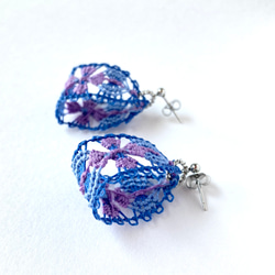 あじさい　糸のピアス/イヤリング　ニャンドゥティ  紫色の紫陽花　 4枚目の画像