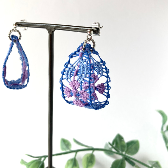 あじさい　糸のピアス/イヤリング　ニャンドゥティ  紫色の紫陽花　 8枚目の画像