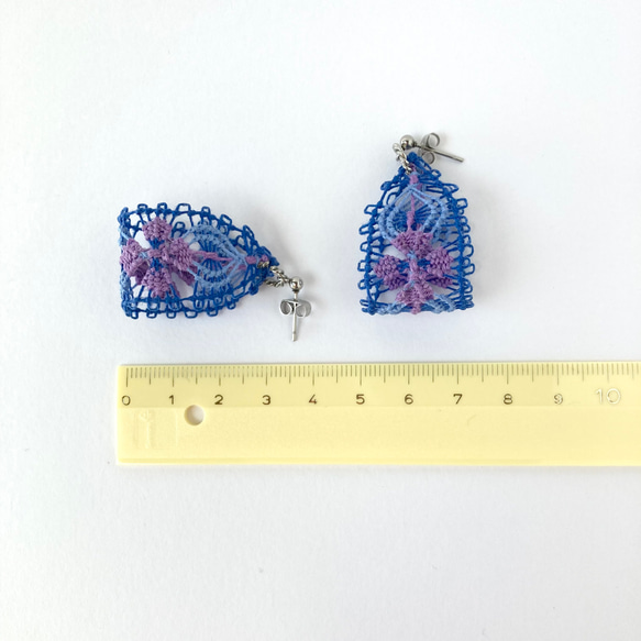 あじさい　糸のピアス/イヤリング　ニャンドゥティ  紫色の紫陽花　 13枚目の画像