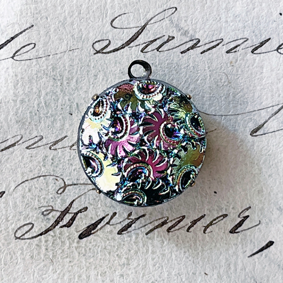 Glass Pendant Round 約22mm×19mm [PDT-613]＊1個＊Vintage＊ 2枚目の画像