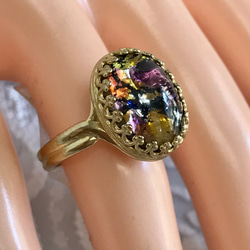 チェコスロバキア製 vintage glass アメジスト トパーズ色 ring（ゴールドカラー・フリーサイズ） 5枚目の画像