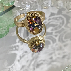 チェコスロバキア製 vintage glass アメジスト トパーズ色 ring（ゴールドカラー・フリーサイズ） 17枚目の画像