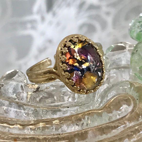 チェコスロバキア製 vintage glass アメジスト トパーズ色 ring（ゴールドカラー・フリーサイズ） 10枚目の画像