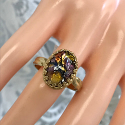 チェコスロバキア製 vintage glass アメジスト トパーズ色 ring（ゴールドカラー・フリーサイズ） 12枚目の画像