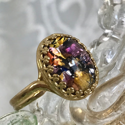 チェコスロバキア製 vintage glass アメジスト トパーズ色 ring（ゴールドカラー・フリーサイズ） 1枚目の画像