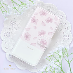桜柄サクラピンク　手帳型スマホケース iPhone Android アンドロイド 全機種対応 花柄 バイカラー 1枚目の画像