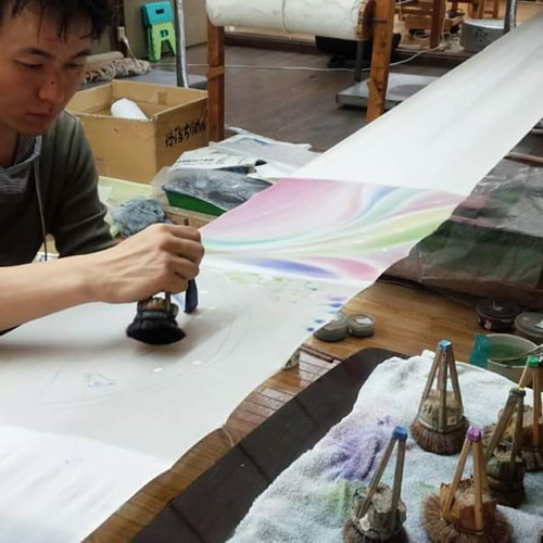 和紙扇子『青の時間の少し前』風彩染手描一点もの 和装小物（帯・半襟 
