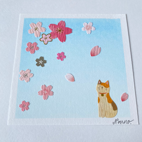 桜と猫のミニパスシルアート 』 パステルアート原画 絵画