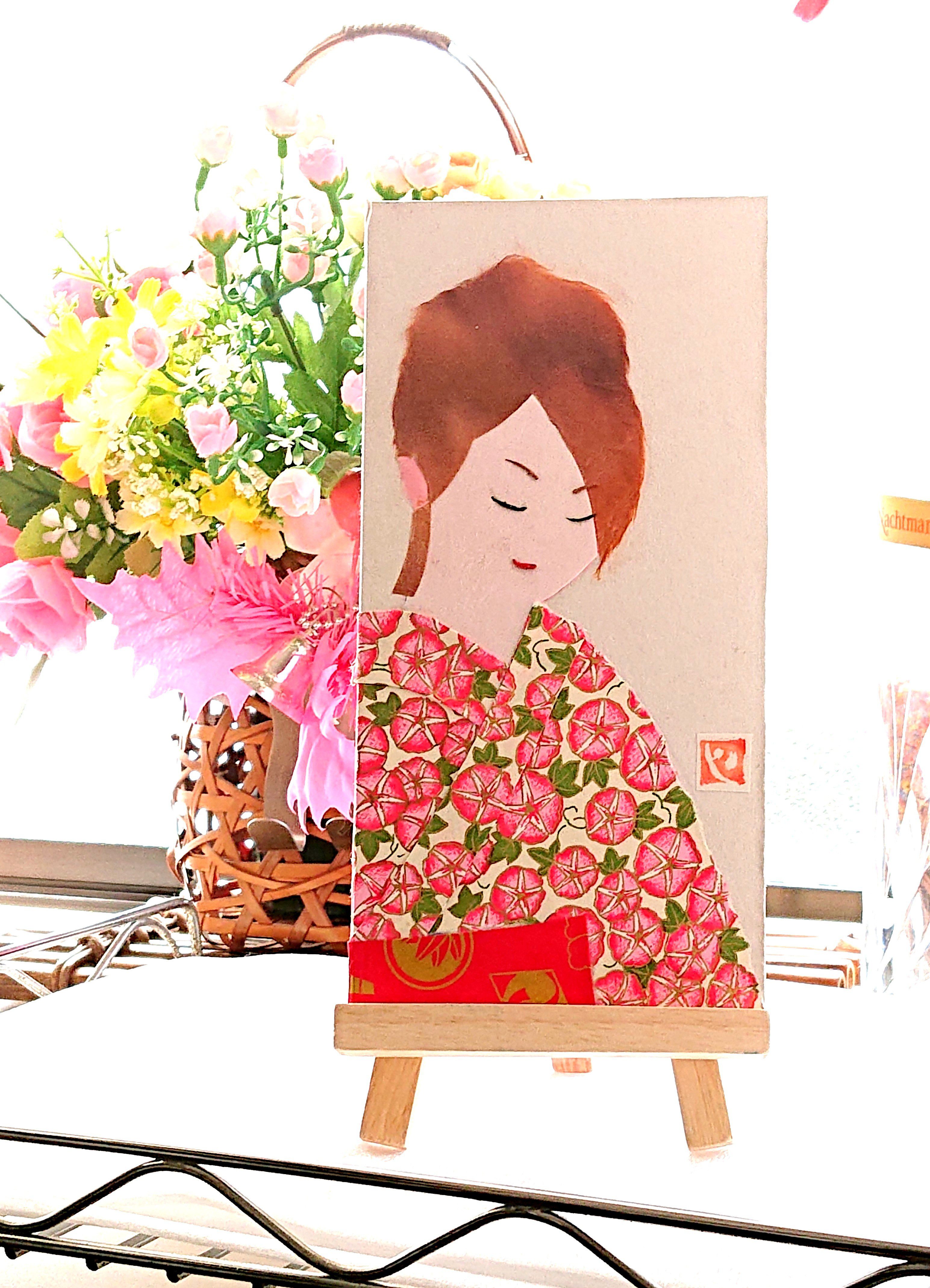 和紙 ちぎり絵 (読書美人後姿) 和紙 ちぎり絵 (読書美人後姿)